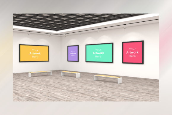 Art Gallery Four Frames Mockup 3D