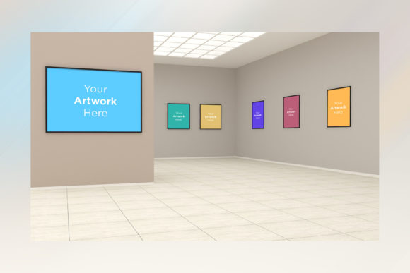 Art Gallery Frames Mockup Different Wall