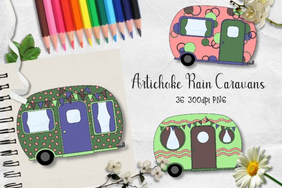 Artichoke Rain Caravans CU Clipart: A Creative Resource for Every Project