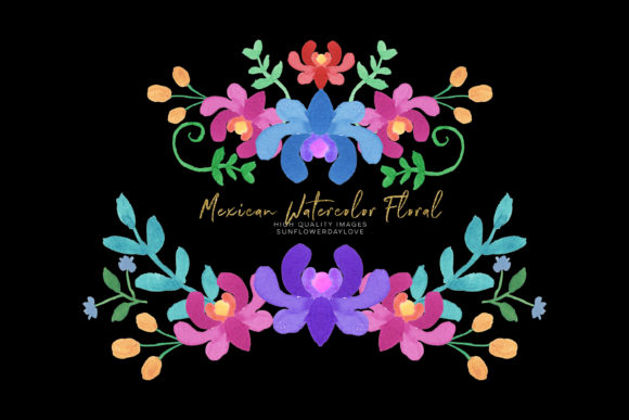 Blue Mexican Watercolor Floral Clipart for Creative Projects