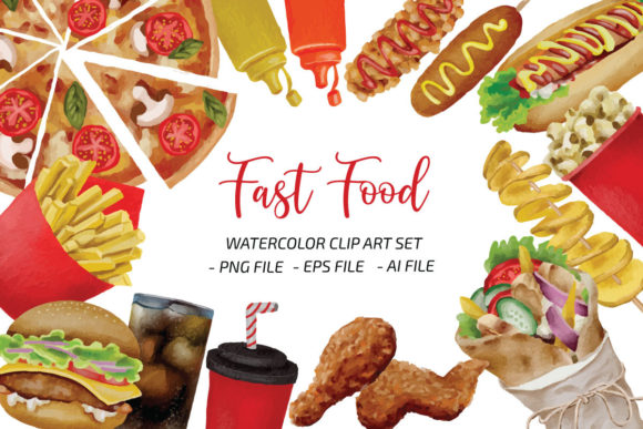 Fast Food Watercolor Clip Art Set PNG: A Creative Resource for Designers and Businesses