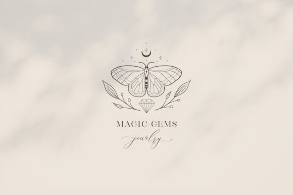 Premade Magic Gems Brand Logo. Packaging